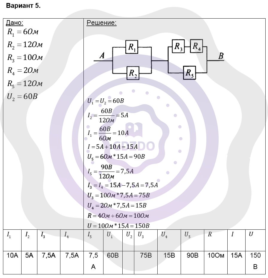 Ответы ГДЗ Физика за 8 класс Контрольные и самостоятельные работы  Самостоятельные работы / 36. Расчет электрических цепей: Вариант 5