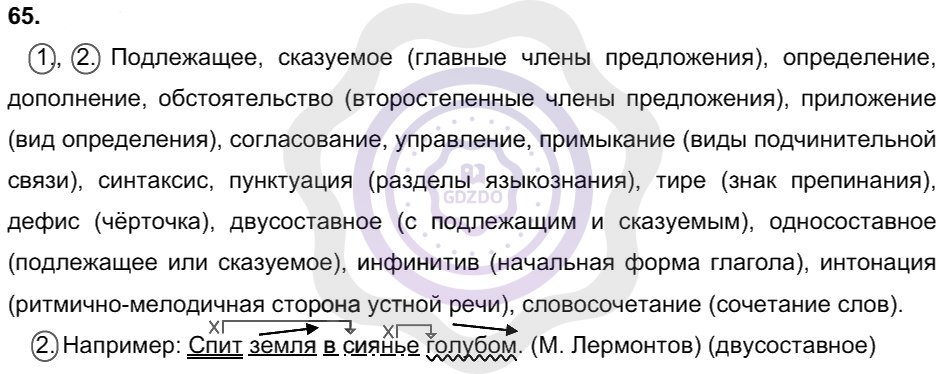 Ответы Русский язык 8 класс Разумовская М. М. Упражнения 65