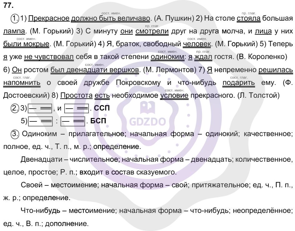 Ответы Русский язык 8 класс Разумовская М. М. Упражнения 77