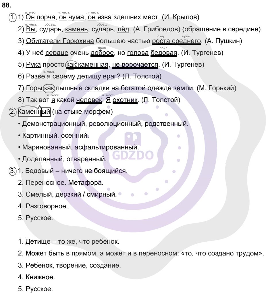 Ответы Русский язык 8 класс Разумовская М. М. Упражнения 88