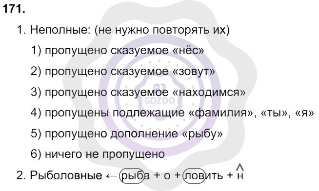 Ответы Русский язык 8 класс Разумовская М. М. Упражнения 171