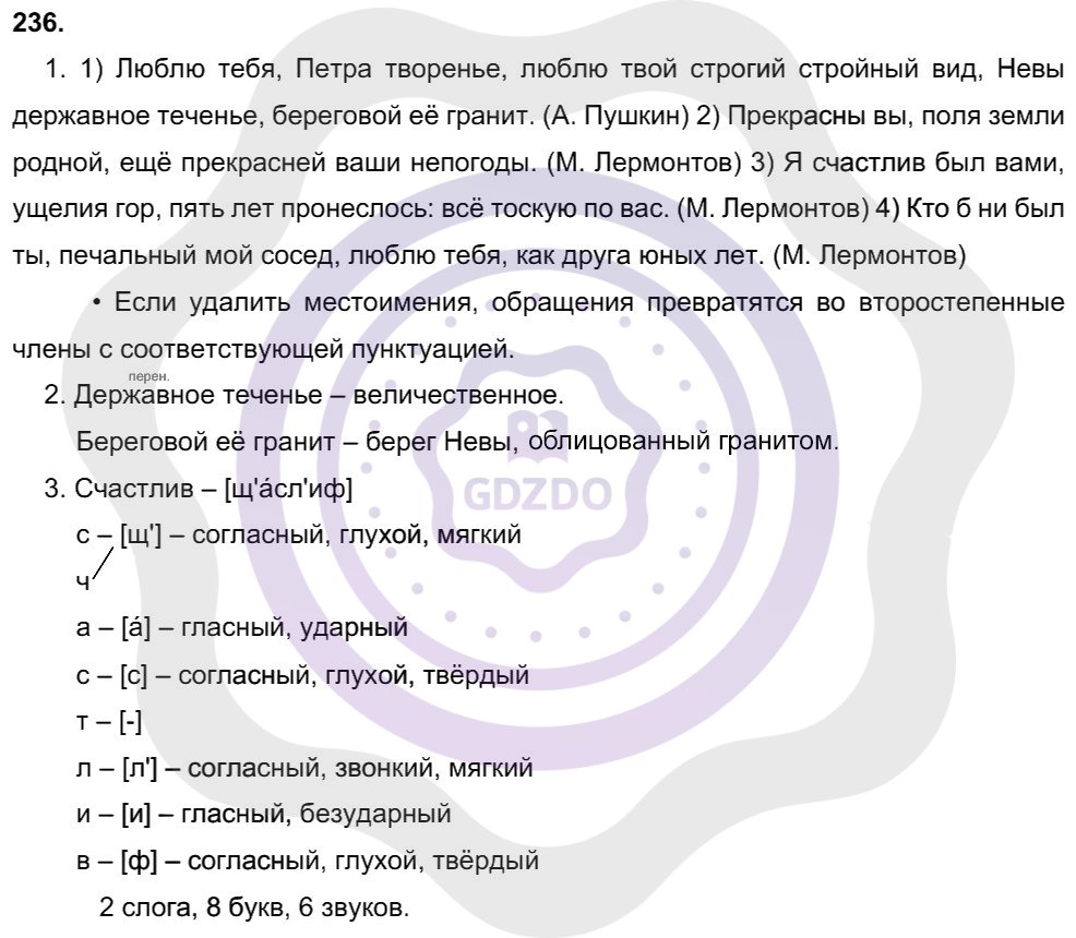 Ответы Русский язык 8 класс Разумовская М. М. Упражнения 236