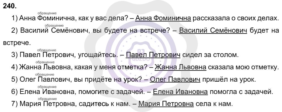 Ответы Русский язык 8 класс Разумовская М. М. Упражнения 240