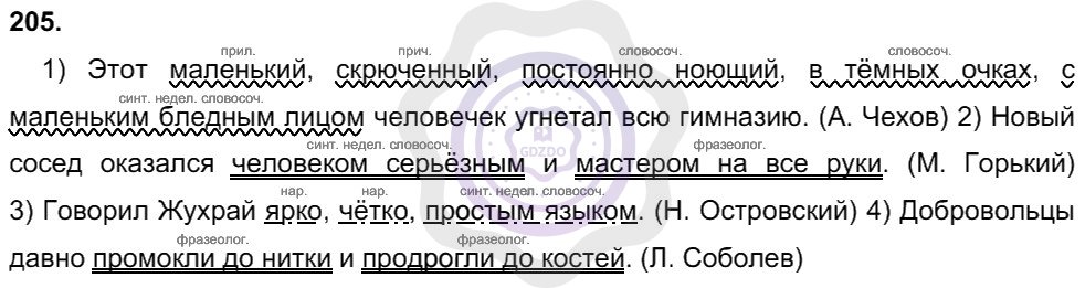 Ответы Русский язык 8 класс Рыбченкова Л. М. Упражнения 205