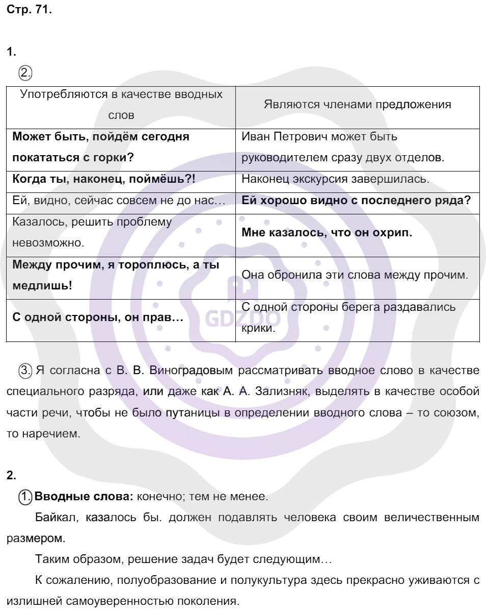 Ответы Русский язык 8 класс Ерохина Е. Л. Страницы 71