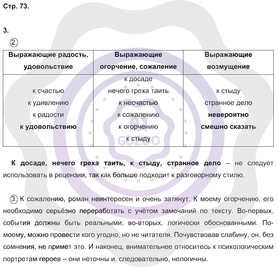 Ответы Русский язык 8 класс Ерохина Е. Л. Страницы 73