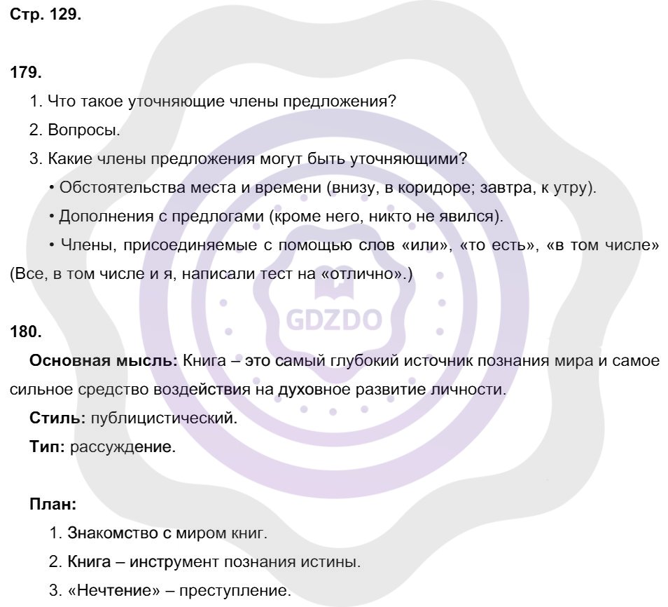 Ответы Русский язык 8 класс Литвинова М. М. Страницы 129