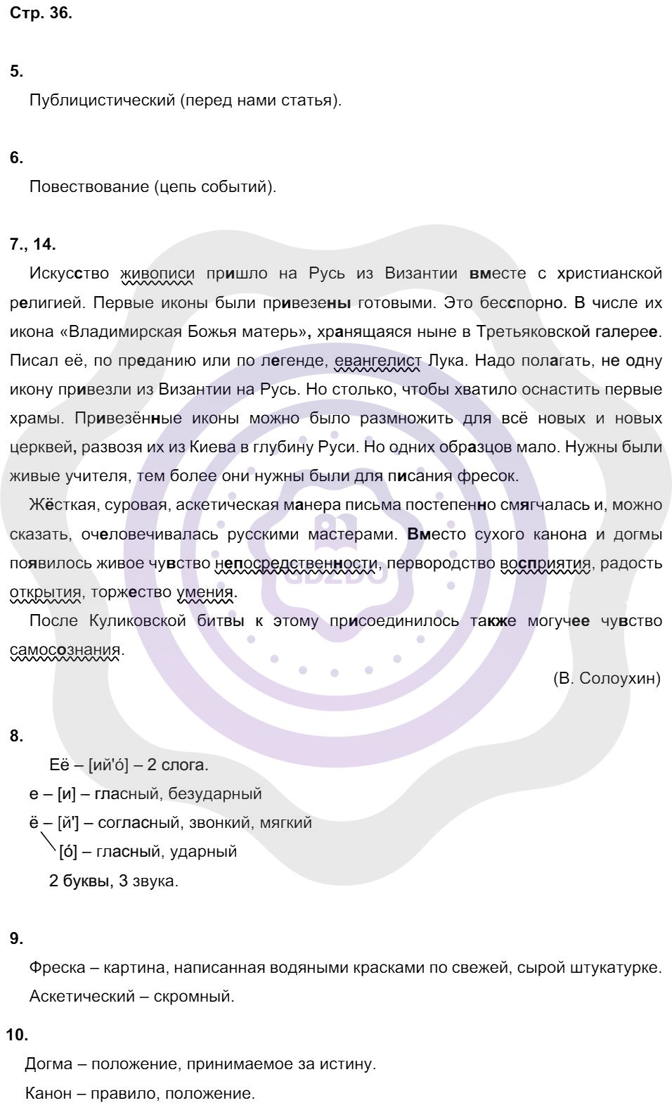 Ответы Русский язык 8 класс Малюшкин А. Б. Страницы 36