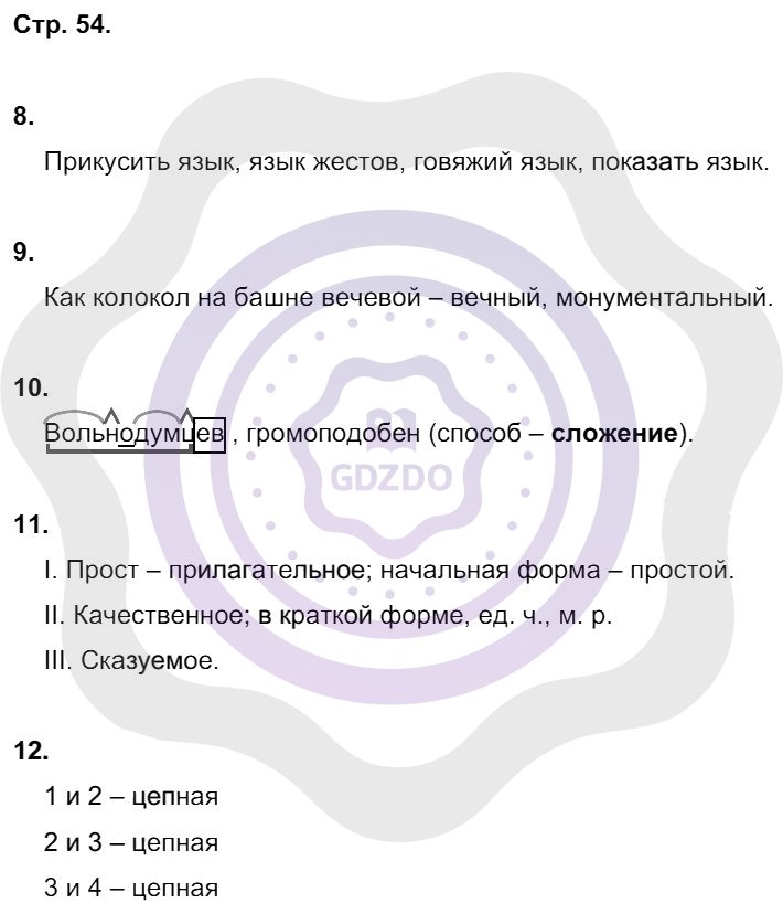 Ответы Русский язык 8 класс Малюшкин А. Б. Страницы 54