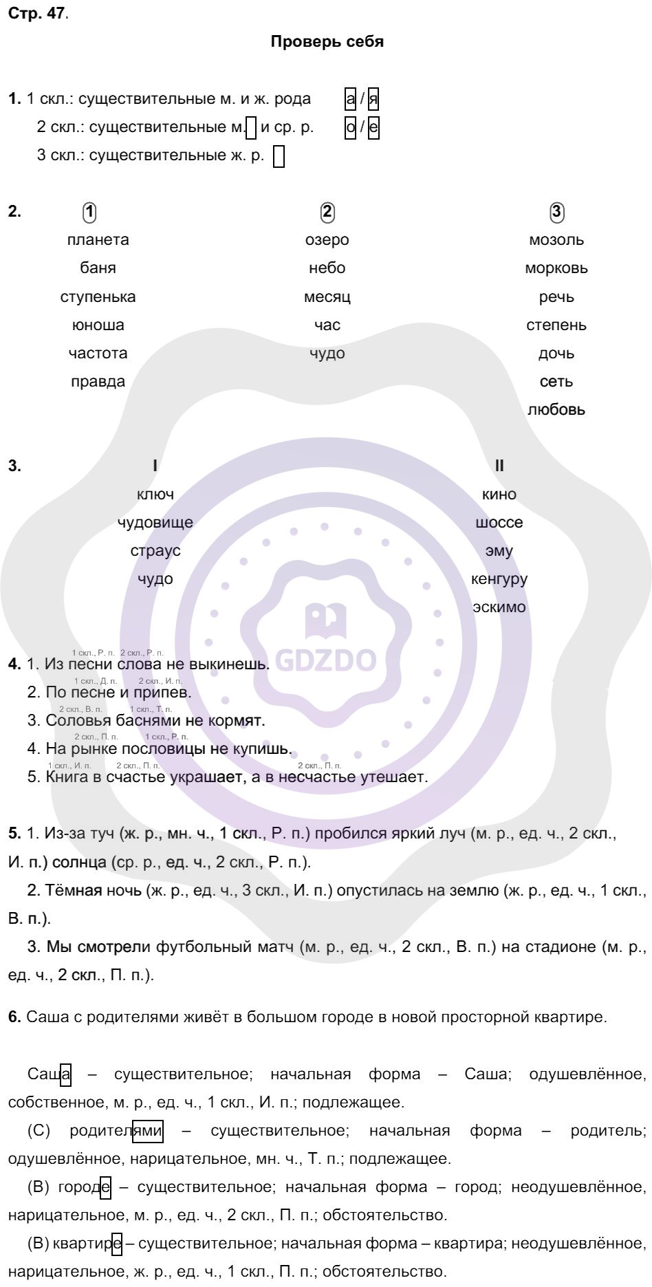 Ответы ГДЗ Русский язык за 4 класс 2 часть Проверь себя / Страницы: 47