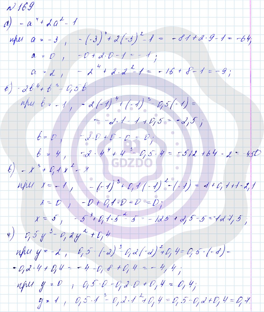 Ответы ГДЗ Алгебра за 7 класс Углубленный уровень Номера задач: 169