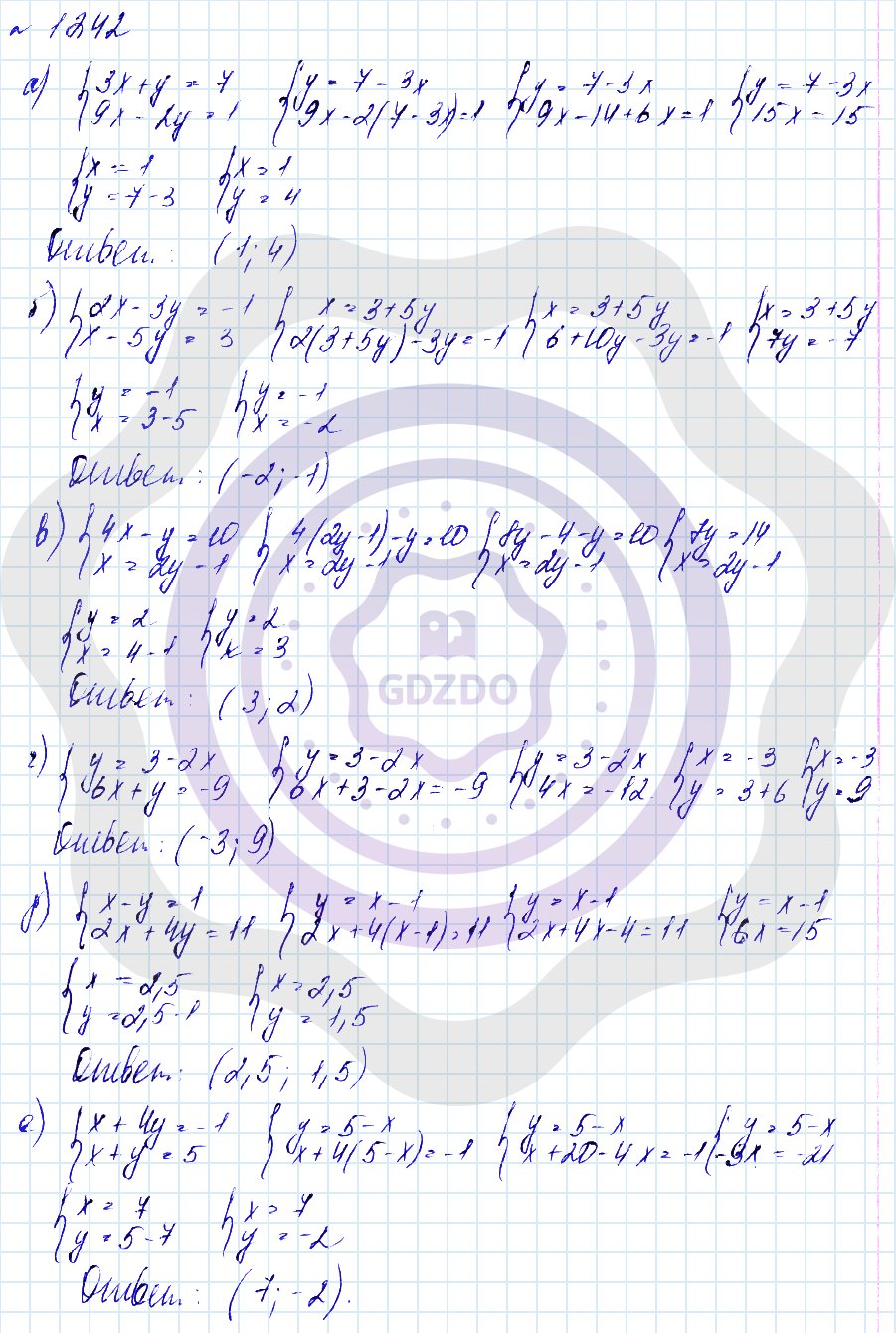 Ответы ГДЗ Алгебра за 7 класс Углубленный уровень Номера задач: 1242
