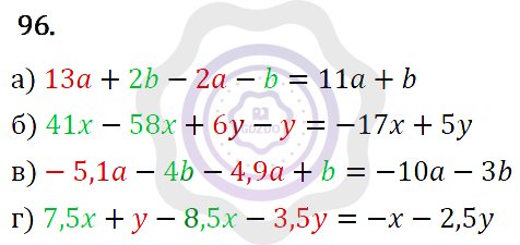 Ответы Алгебра 7 класс Макарычев Ю. Н. Глава 1. Выражения, тождества, уравнения. 96