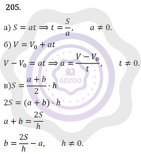 Ответы Алгебра 7 класс Макарычев Ю. Н. Глава 1. Выражения, тождества, уравнения. 205