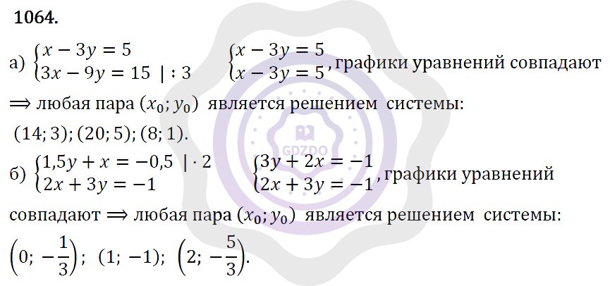 Ответы Алгебра 7 класс Макарычев Ю. Н. Глава 6. Системы линейных уравнений. 1064