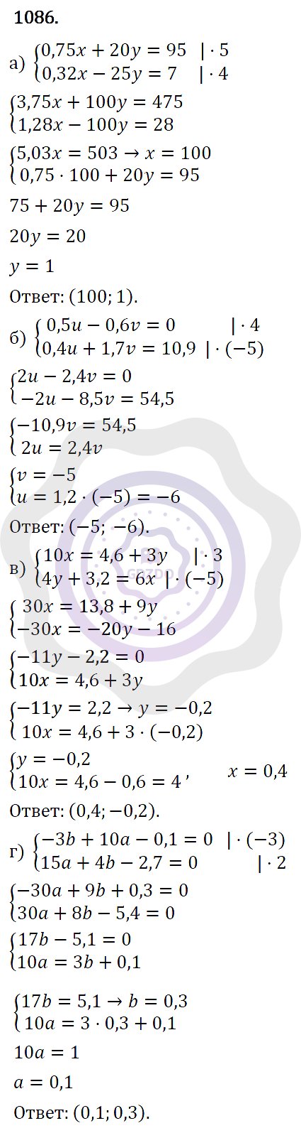 Ответы Алгебра 7 класс Макарычев Ю. Н. Глава 6. Системы линейных уравнений. 1086
