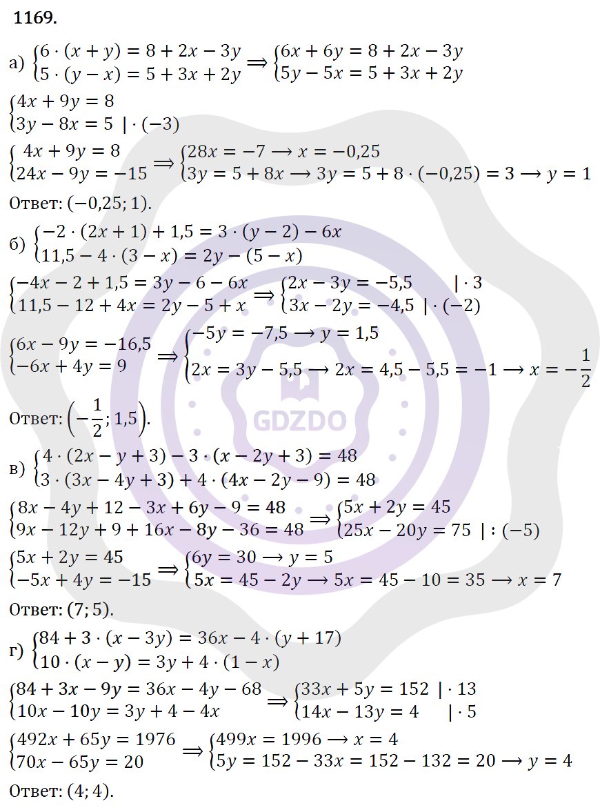 Ответы Алгебра 7 класс Макарычев Ю. Н. Глава 6. Системы линейных уравнений. 1169