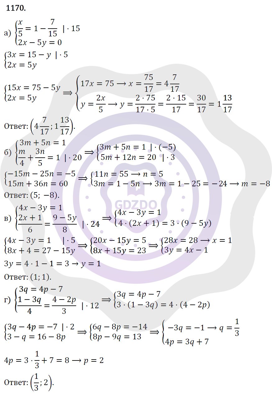 Ответы Алгебра 7 класс Макарычев Ю. Н. Глава 6. Системы линейных уравнений. 1170