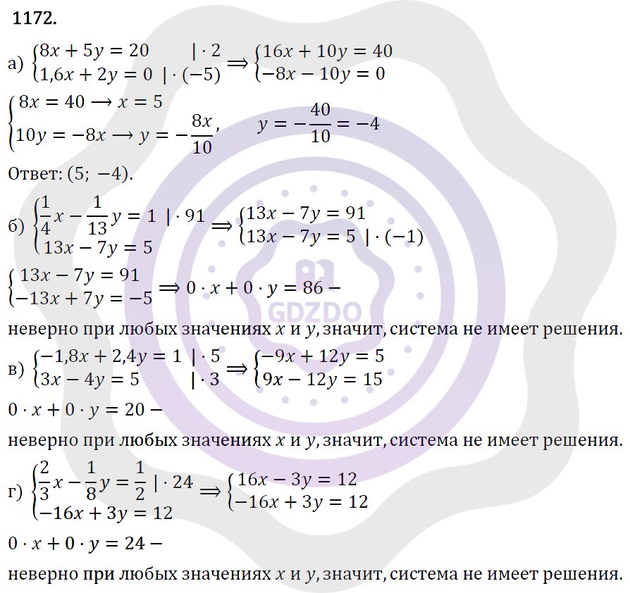 Ответы Алгебра 7 класс Макарычев Ю. Н. Глава 6. Системы линейных уравнений. 1172
